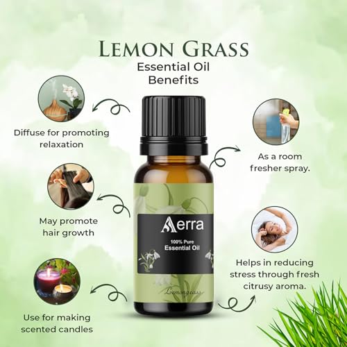 Image of Aerra Lemongrass Essential Oil (15ml) - Pure Aroma Oil for Diffuser, Aromatherapy, Room Freshener, DIY - Vegan & Cruelty-Free