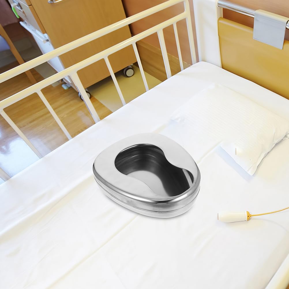 Cuña para Paciente Postrado en Cama de Acero Inoxidable, 2 Piezas | Color Plata, Diseño Compacto y Antigoteo, Uso Nocturno en Casa y Atención Hospitalaria