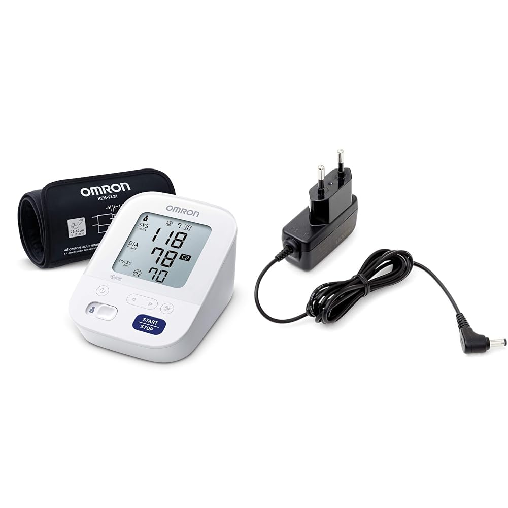 Omron X3 MĆ”quina de presión sanguĆnea, control de la hipertensión en casa, aprobado por la protección de consumidores + Adaptador de corriente AC para tensiómetro M2, M3, M6, M7 y inhalador C803