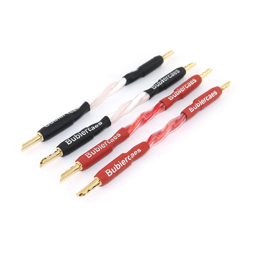 Cavi jumper per altoparlanti di alta qualità, 15,2 cm, banana dorata a pala, 11 AWG, confezione da 4 cavi per altoparlanti HiFi terminati con connettori dorati a banana a forcella (B-B)
