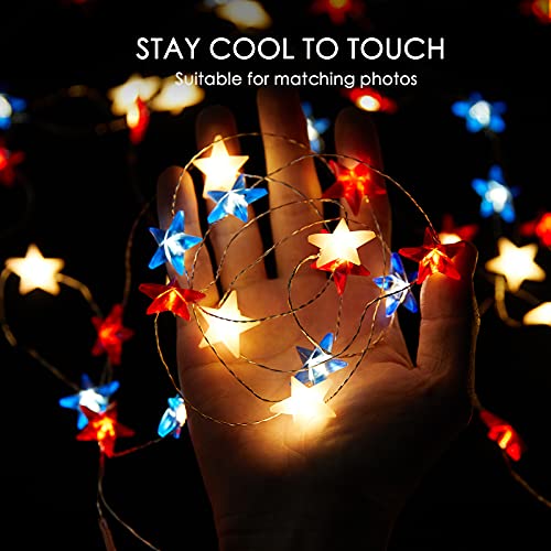 4Th Of July Lights - 16 Ft 50 Led Red White And Blue Lights Battery Operated, Patriotic Light With Remote & Timer, Star String Light For Independence Day, Memorial Day, Fourth Of July Decor (Star) #TOP3