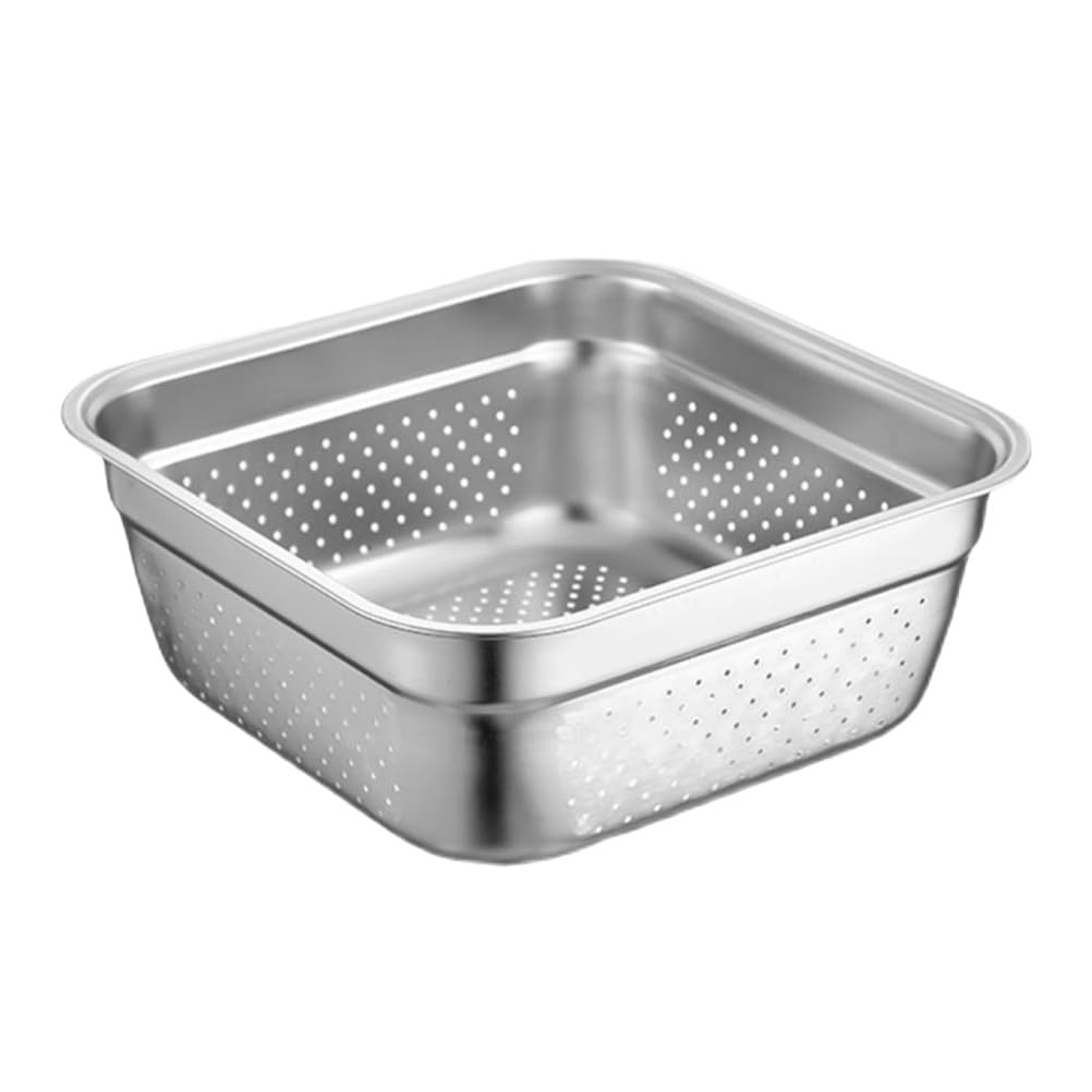 Cabilock Lavabo de acero inoxidable para verduras, colador cuadrado de 11.42 pulgadas con agujeros de drenaje de gran capacidad, colador de cocina para frutas, pasta y arroz