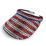 ZEDEKS Patriotic American Flag Rhinestone Women Sun Visor Hat for 4th of July!Fashion Crystal Sparkl