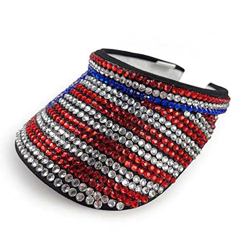 Zedeks Patriotic American Flag Rhinestone Women Sun Visor Hat For 4Th Of July!Fashion Crystal Sparkle Bling Women Summer Beach Hat!Uv Upf 50+ Protection Sports Hat #TOP2