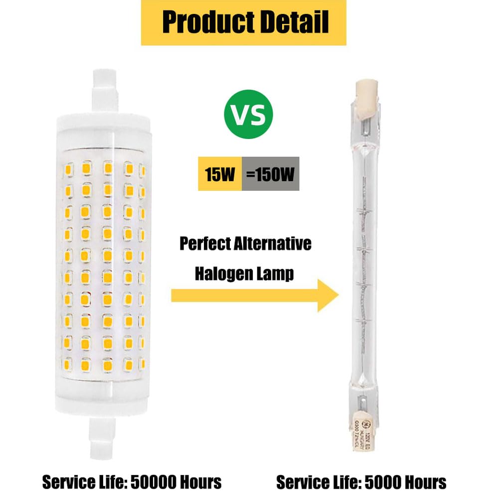 15W 1500LM R7S J118 Bombillas LED de cuerpo de cerámica AC 85-265V R7S Base 150W Bombilla halógena de tungsteno Bombillas de repuesto para iluminación de taller Lámparas de pie (paquete de 10)