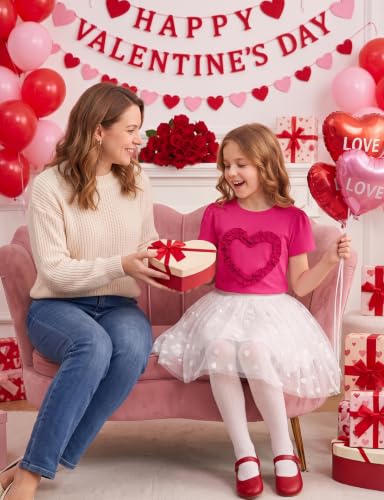 Image of Noomelfish Girls Ruffle Heart T-Shirts Cute Short Sleeve Tee Tops (3-12 Years)