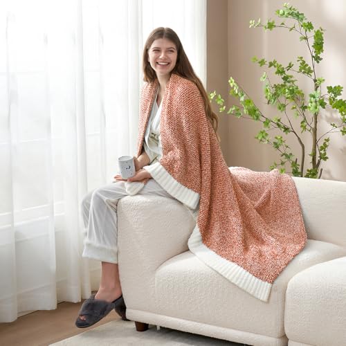 Image of Snuggle Sac Orange Throw Blanket for Fall, Ultra Soft Warm Fall Blanket for Couch, Cozy Fuzzy Knit Microfiber Blankets and Throw Dupes for Sofa, Bed, Orange 50 x 60 inches