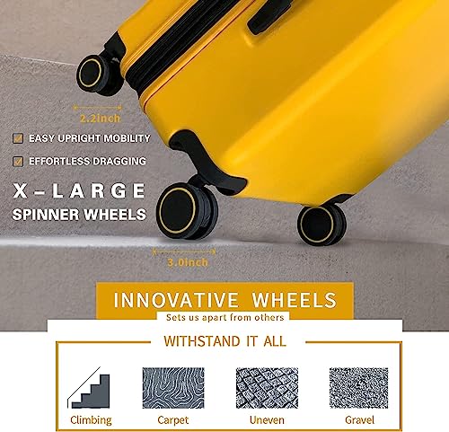 Image of Verage Luxe Freeland Set of 2 (56 cms & 78 cms) Yellow Cabin & Check-in Hardsided Trolley Bags for Travel, Expandable Hardshell Suitcase with Spinner Wheels, TSA Approved Lock Luggage (20 /28 Inch)
