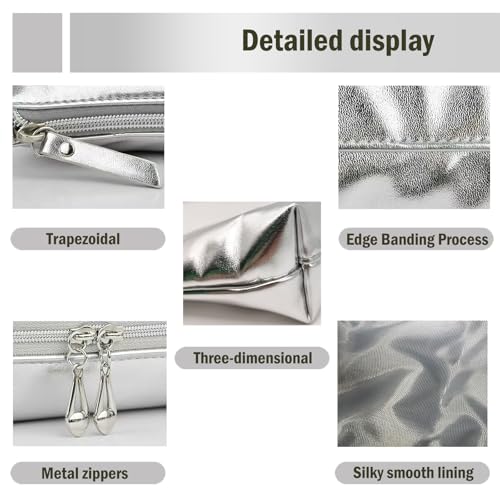 3pcs Make up Bag Set Travel Makeup Bags for Women Leather Cosmetic Bag Toiletry Organizer Bag Personalized Makeup Pouch Skincare Bag Silver3