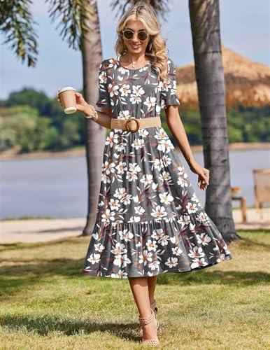 Image of Zeagoo Womens Summer Dresses 2026 Casual Midi Dress Flowy Sundress Ruffle Short Sleeve Tiered Dresses A Line Boho Dress