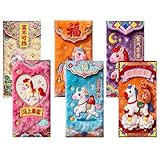 Sobres Rojos Chinos – Cartón 16.8x8.8cm 6uds | Conjunto De Paquetes De Dinero De Regalo De Hongbao De Dibujos Animados Del Año Nuevo Chino Del Año Caballo | Fiesta Dando Tradición