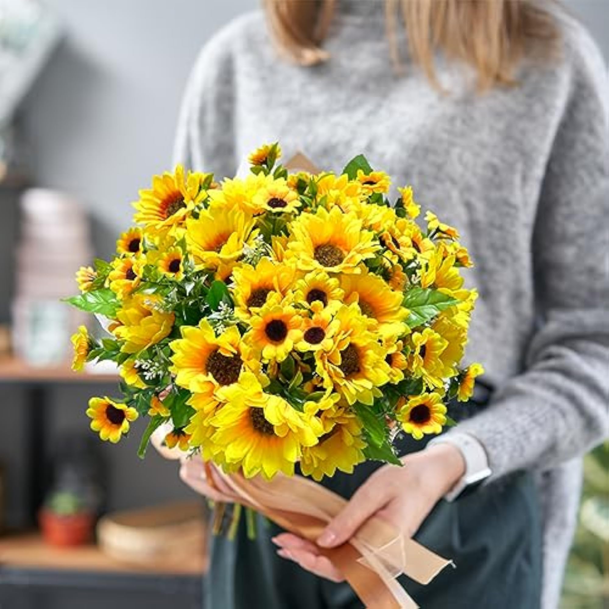 8 Bunches Artificial Sunflowers Bouquets for Home Decor