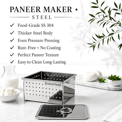 Image of Paneer Maker Steel Mould Press - 12.5 x 10.5 x 6.4cm | Large | 650 ML | Stainless Steel Press for Healthy Homemade Paneer, Tofu & Cheese | Rust-Free, Durable & Easy to Clean