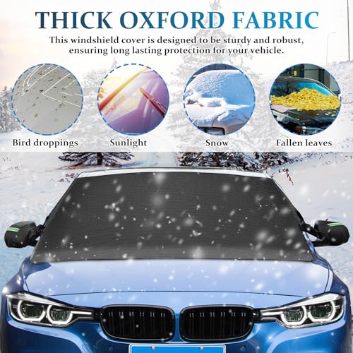 Image of 4-Layer Windshield Snow Cover,Heavy Duty Ultra Thick Protective Windscreen Cover, Car Windshield Cover for Ice, UV, Frost Wiper & Mirror Protector, for All Years Summer /Winter