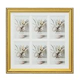 Wontree Marco de fotos para collage de 4 x 6 pulgadas adornado en oro con borde de cuerda, madera maciza con vidrio real, se adapta a seis fotos de 4 x 6 pulgadas o úsalo como una imagen de 14 x 14