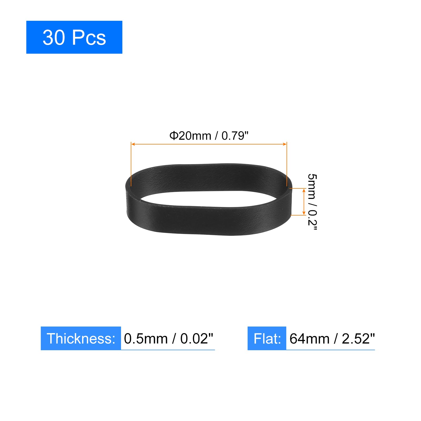 uxcell 30Pcs Silicone Rubber Bands, 20x5mm Rubber Bands Rings Cable Ties Strong Elastic Bands Non-slip for Cord Wrapping Bag Wraps, Black