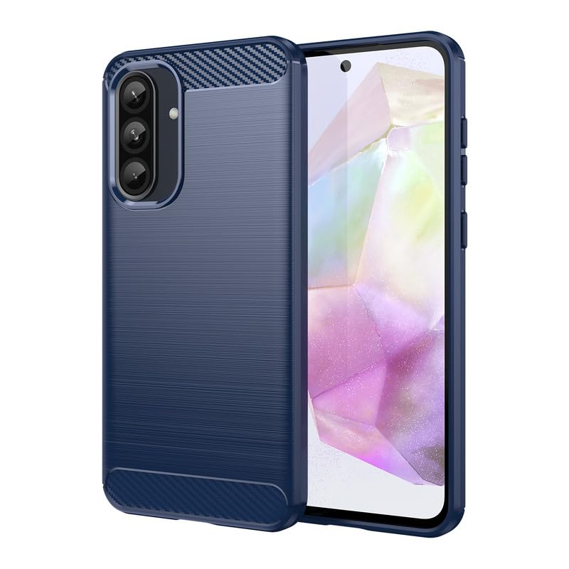 Image of NPRC Hybrid Ultra Slim Protective Case TPU Non-Slip Carbon Fiber Texture Shockproof Case Cover for Samsung Galaxy M15 - Blue