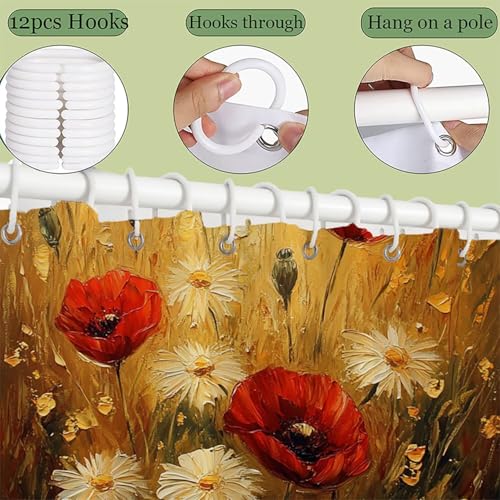 Shower curtain imperméable polyester tissu lavable et rideau de douche fleuri - 5