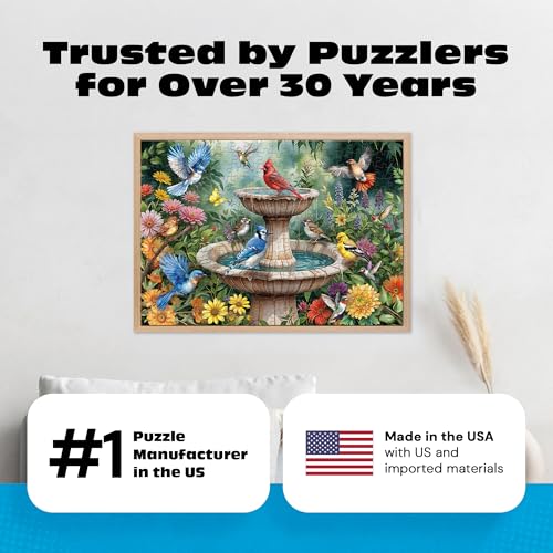 Rompecabezas jigsaw CEACO Baño de Aves para Adultos, 300 piezas, incluye póster, escena de jardín con aves, desafío moderado, ideal para adultos y mayores miniatura 6