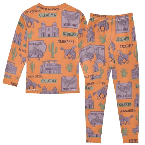 Pajama Sets Long Sleeve Western Purple Themed Soft Comfy Sleepwear 2 Piece PJS 3-8T3