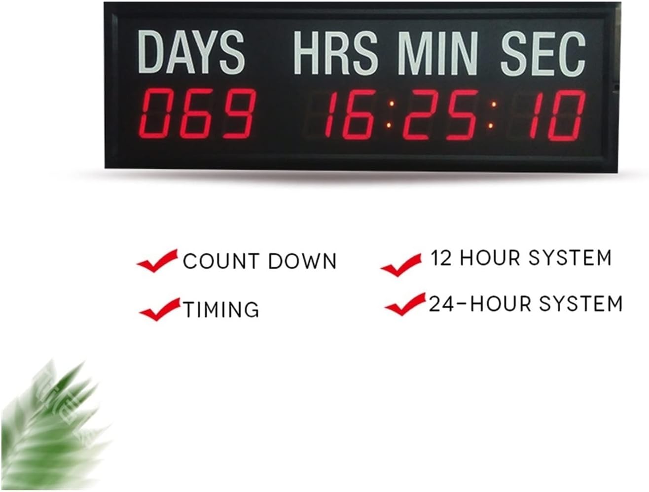 Digital LED Clock Large Size LED Clock Timer 1.8 Inches High Character Day Minute and Second LED Gym Boxing Swimming Training Clock Countdown Timer with White Sticker (HIT9-1.8R) Wall Clock fo