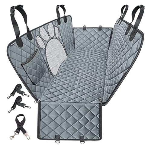 Rosoy 犬用カーシート ペット用ドライブシート ペット用 後部座席 メッシュ窓付き 全種犬 ラゲッジマット SUV用 超撥水 汚れに強い 丈夫 ペット安全ベルト お出かけ ペットキャリー トランクマット 147*137cm (147*137cm,グレー