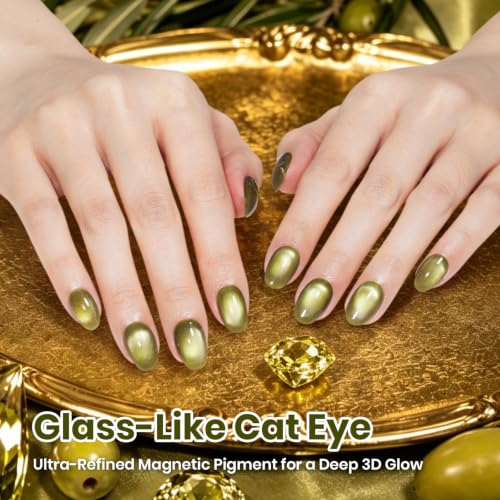 Image of Beetles Peridot Green Cat Eye Gel Nail Polish, 15ML HEMA-Free Magnetic