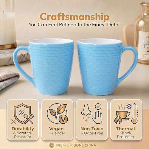 Image of U.P.C. Milk Mug Set of 2 | Ceramic & Bone China Coffee Milk Cups | Designer Printed Tea Coffee Mug Set | Large Capacity Milk Mugs | Microwave Safe Cup Set (UPC Milk-Mug-30)