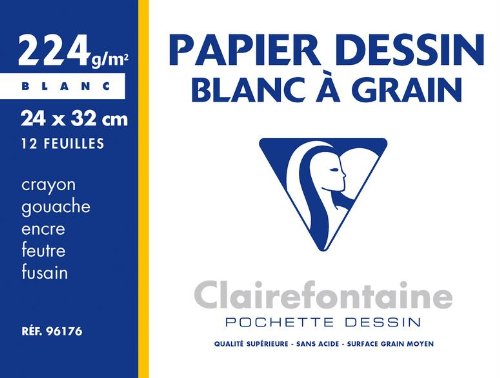 CLAIREFONTAINE 10, 12 arkuszy, desin, ziarniste, 24 x 32 cm, 224 g, kolor biały