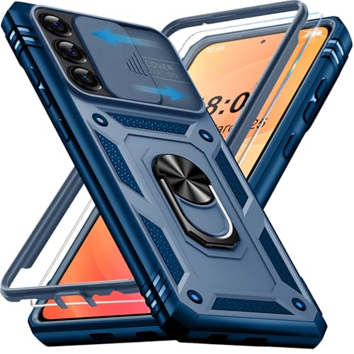 Coque Samsung S24 Plus avec protège-écran et support bague bleu