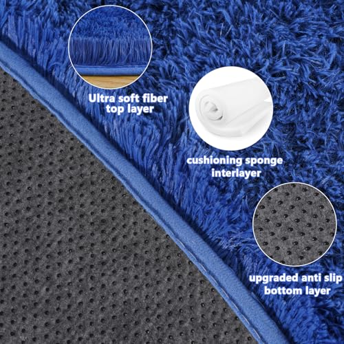 5'x5' Blue Round Rug for Bedroom, Ultra Soft Fluffy Circle Rug for Kids Girls Boys Room, Cute Shag Rugs for Living Room Playroom Teen Room Home Decor Rug