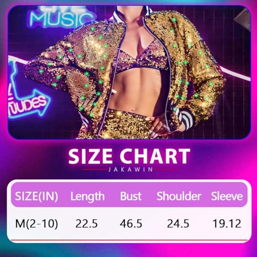 JAKAWIN Women’s Light Up Sequin Bomber Jacket Coat Long Sleeve Disco Concert Rave Festival Jackets2