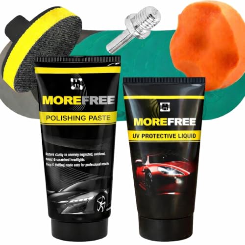 MORE FREE Pulir Faros Coche Kit Restaurador de Faros Coche – Eliminación de Amarilleo, Protección UV, Lijado Fácil, Resultado Profesional, Apto para ITV