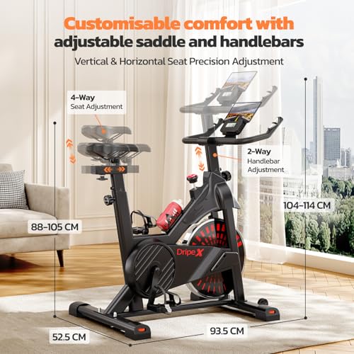 Bicicleta estática Dripex con volante de inercia pesado de 8 kg, monitor de frecuencia cardíaca y monitor LCD, bicicletas estacionarias silenciosas para el hogar, máx. 150 kg - Imagen 4