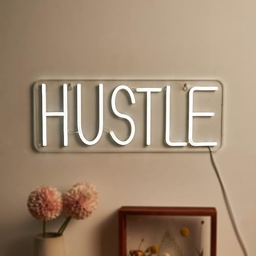 Señal de neón LED HUSTLE Luz de neón Navidad boda fiesta decoración pared lámpara de neón alimentada por USB niños dormitorio luz nocturna (HUSTLE)