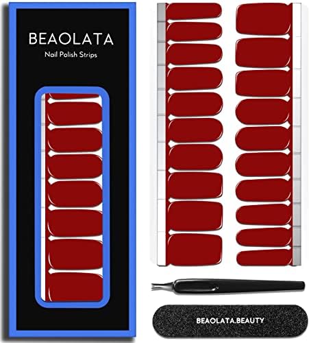 Beaolata Nail Polish Strips Long Lasting, 20 Nail Wraps, Nail Stickers, Gel Nail Strips, Easy Apply& Remove, Salon Quality (Tomato Juice)
