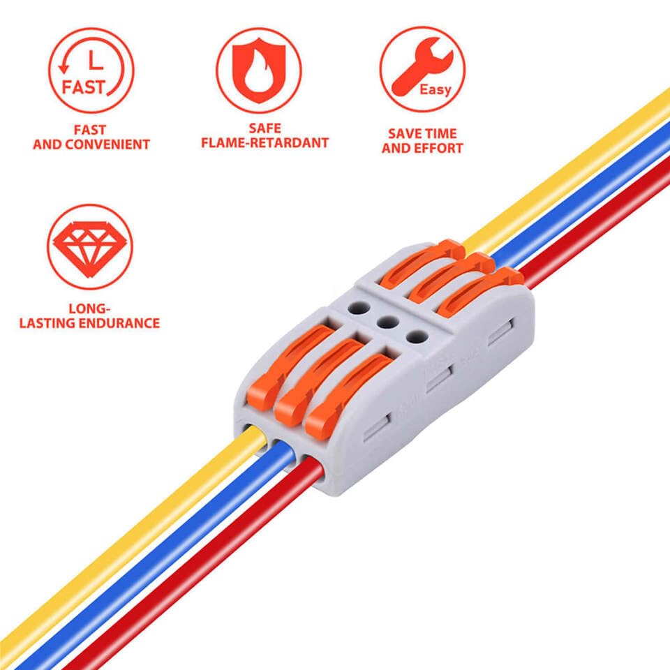 Image of ROBOWAY 9Pcs PCT-223-3 Lever Wire Connector, 3 In 3 Out Port Quick Connection Terminal Block for Electrical Wires, Compact Splicing Connector with ABS Copper, Reusable Easy Wiring Terminal (Pack of 9)