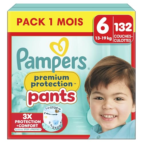 Pampers Premium Protection Pants, Taille 6, 132 Couches-Culottes, 15kg+, Notre Meilleur Confort & Protection, Maintien 360° Contre Les Fuites et Matières...
