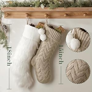 Christmas Stockings: 5 Pack Farmhouse Plush Faux Fur & Cable Knitted Fireplace Xmas Stockings, Hanging Gifts Cozy Personalized Stocking Decorations for Family Holiday Décor, White Gray Beige Christmas Stockings 5 Pack Farmhouse Plush Faux Fur Cable Knitted Fireplace Xmas Stockings Hanging Gifts Cozy Personalized Stocking Decorations for Family Holiday Decor White Gray Beige