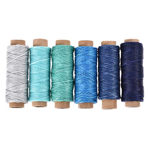 Set de hilos encerados para coser cuero 6 piezas azul miniatura 1