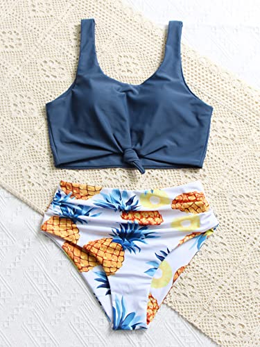 Makemechic Women's High Waisted Bikini Sets Swimsuit 2 Piece Bikini Bathing Suit Dark Blue M #TOP4