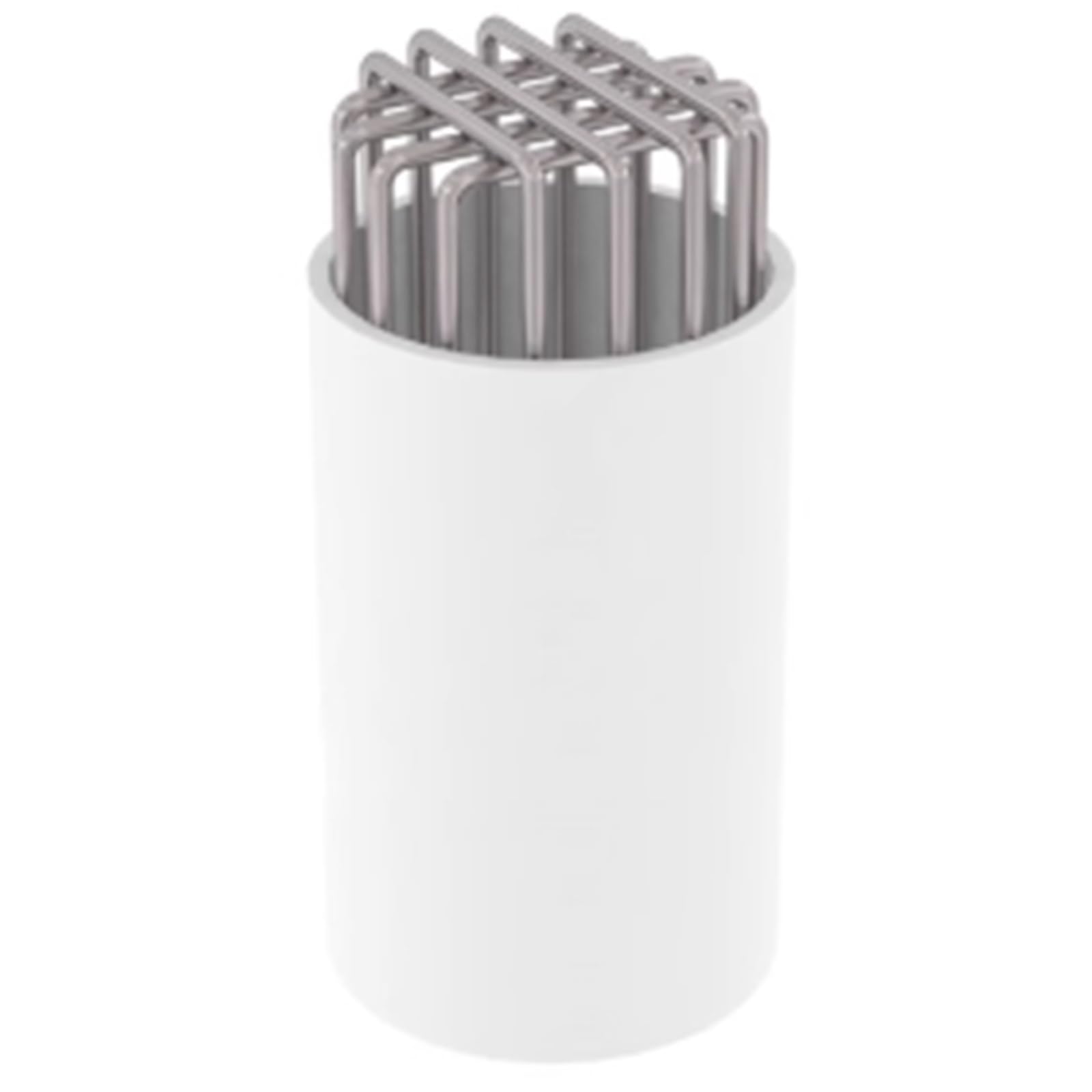 Ablaufabdeckung aus Edelstahl mit PVC-Kappe – Gitterdachlüfter und Abgasrohrfilter zur Verhinderung von Laubverstopfungen und für optimale Entwässerung und Wartung.