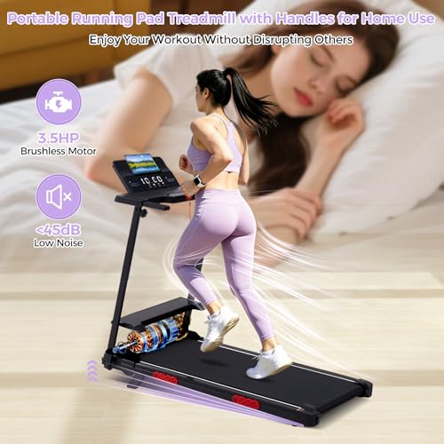 Image of Compact Walking Pad Treadmill with Handle Bar and Incline for Home, 2026 Upgrade Portable Walking Treadmill with Handles, 3.0HP Walking Pad for Exercising, 0.6-7.6MPH, 350LBS