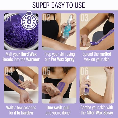 Image of Tress Wellness Award Winning Waxing Kit for Sensitive Skin, Safe for Face & Skin, Easy to Use, At-Home Kit for Face, Bikini, Brazilian & Full Body - Digital Display, Black Purple Flower