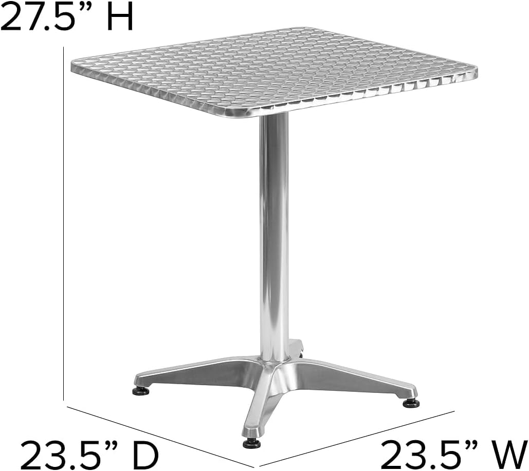 Pemberly Row Square Aluminum and Steel Bistro Table, 23.5 in, Stainless Steel Top, Lightweight Design, All-Weather Indoor/Outdoor Use, Patio Dining Table for Home, Cafe, Restaurant