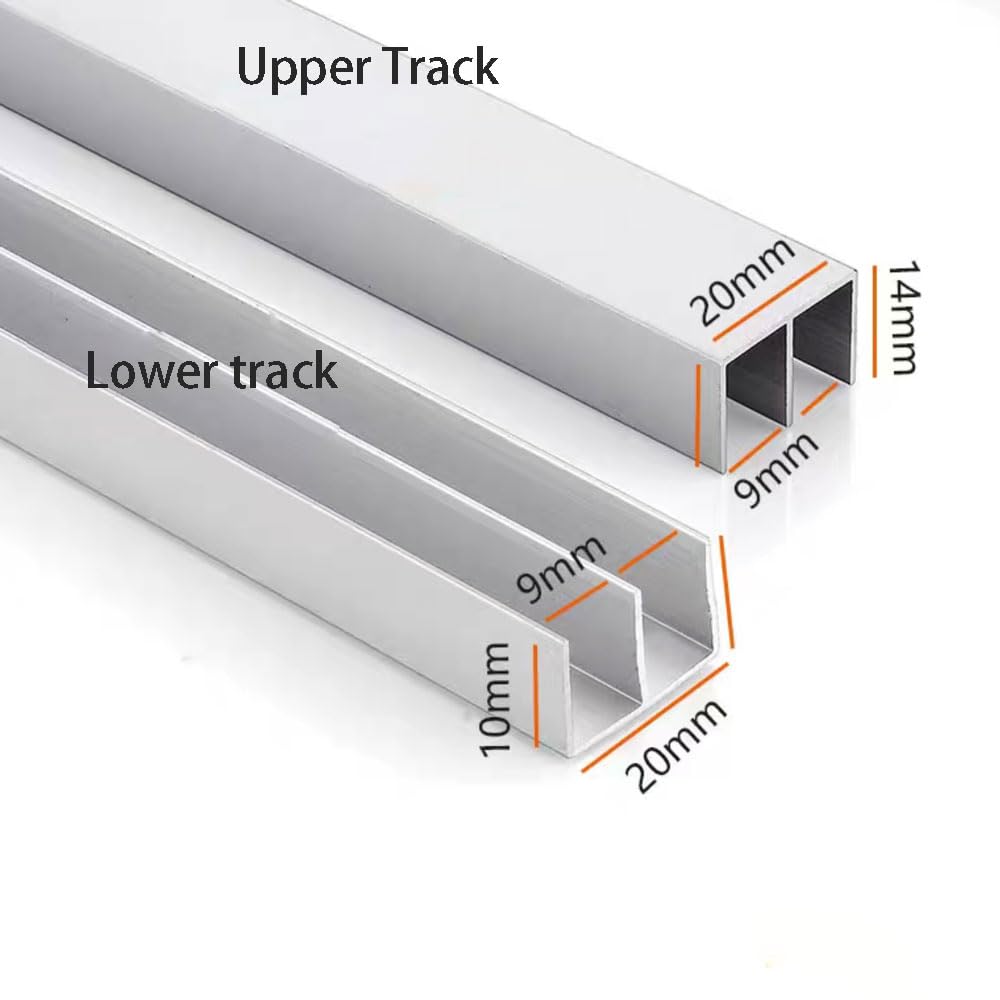Sistema de guía para puerta corrediza, raíles de aluminio de doble canal resistentes para vidrio de 3-5 mm, acrílico, madera - resistente a los arañazos, fácil deslizamiento, resistente a la oxidación