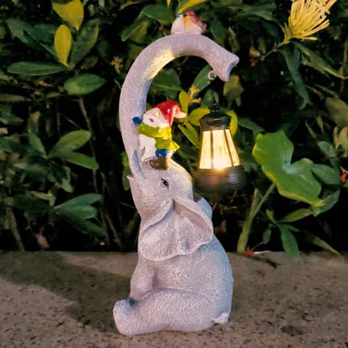 Garden Ornaments Outdoor Solar Elephant Statue Waterproof Lanterns Garden Decor for Pathway Lawn Patio Yard Balcony Christmas Decorations Anniversary Birthday Gifts for Women Mum Men Grandma