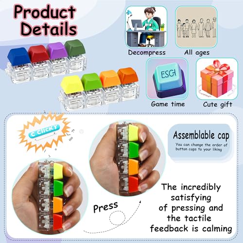 Image of 2 PCS Keyboard Fidget Toy, Keyboard Fidget Keychain 4-in-1 Keyboard Decompression Button Finger Clicker Toys, Keychain Button Stress Relief Fidget Gifts to Relief Stress (Bright)