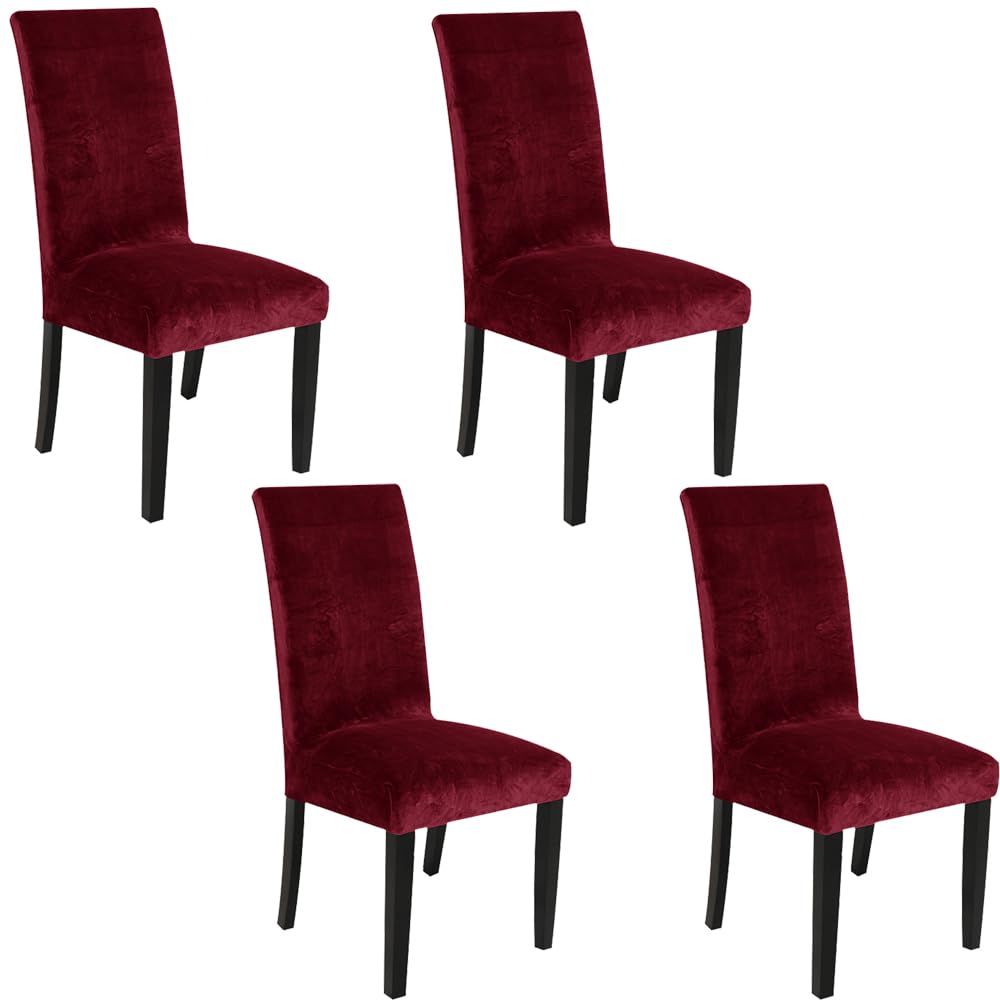 SANOCAY Set of 4 Black Velvet Wingback Chair Cover Slipcover Strength Removable Washable Reusable Armless Protector Cover for Dining Room Banquet Home Decor (Red, Set of 4)¡­ — image 1