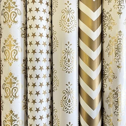 Image of SATYAM KRAFT 5 Pcs White & Golden Premium Design Gift Wrapping Paper for Him/Her, gift Packing Sheets Decorative Romantic Gift Wrap for Birthday, Anniversary, Wedding, Return Gifts, Packaging material, Craft (Golden Paper)